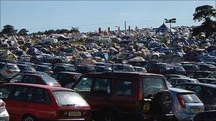 Cars park at Camp Bestival 2008