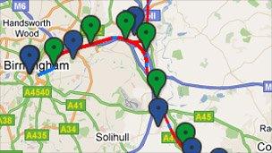 Map of part of the proposed route of the London to Birmingham high speed line