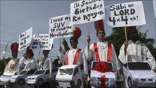 Protesters outside the senate hearing in Manila