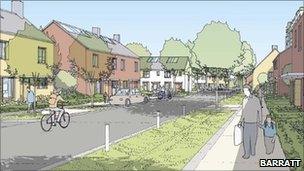 Artist's impression of new development at Trumpington Meadows, Cambridge