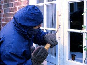 Burglar breaking into a house (model)