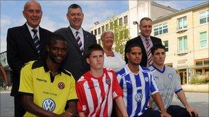 Sheffield United players and Sheffield Wednesday players in their home and away kits