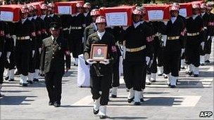 Coffins of Turkish soldiers killed in Kurdish rebel ambush