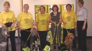 Left to right: Elaine Mercer-Jones with Finlay, Anne Jones with JJ , Sally Moorhouse with Twix, Pauline Fleming with her cavalier king charges spaniels Doris and Aubrey , Eileen Slattery with Cosmo, and Dawn Cooper of Betsi Cadwaladr University Health Board