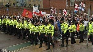 EDL protest march in Portsmouth on Saturday 16 July 2011