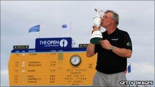 Darren Clarke with the Open trophy