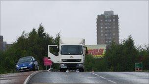 Prison van which was ambushed by an armed gang