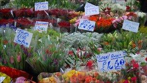 A flower stall at Kirkgate Market