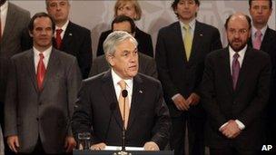 President Sebastian Pinera at a ceremony to swear in new ministers