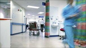 Empty wheelchair on an accident and emergency ward