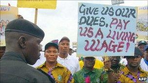 A demonstration in Abuja to protest against unemployment and poor working conditions