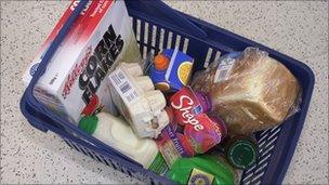 Some food in a shopping basket