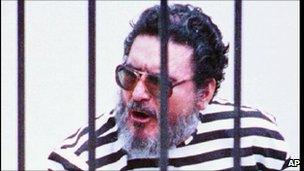 Former Shining Path leader, Abimael Guzman, in a high security jail in Lima, 08/10/1992