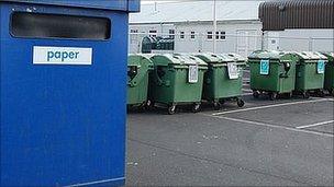 Recycling bring bank at temporary site at St Martin's Garage