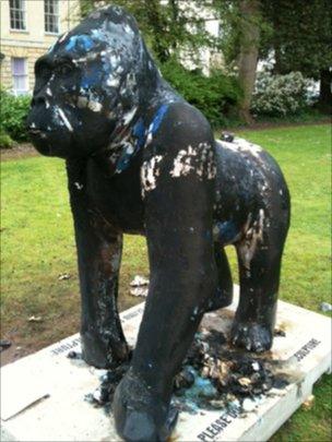 Burned gorilla sculpture