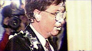 Bill Gates after a custard pie attack in 1998