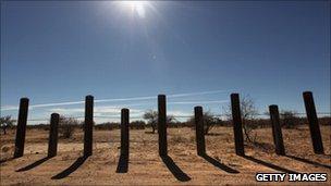 The US-Mexico border fence in Arizona