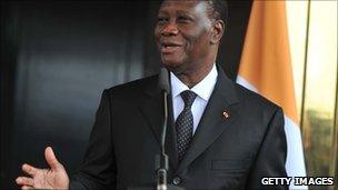 President Alassane Ouattara during a press conference in Ivory Coast