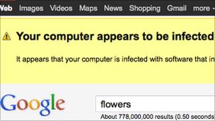 Malware warning, Google