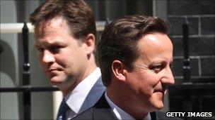 Deputy Prime Minister Nick Clegg and Prime Minister David Cameron