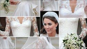 Images showing the Duchess of Cambridge's wedding dress as stepped out of Westminster Abbey