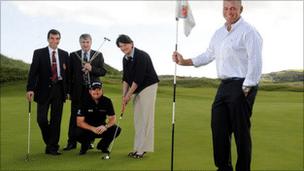 Philip Tweedie, Maurice Bradley, Graeme McDowell, Arlene Foster and Darren Clarke