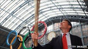 Lord Coe with the Olympic torch