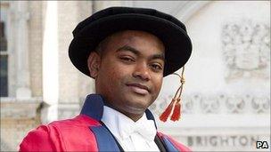 L/Cpl Johnson Beharry after receiving the honorary degree