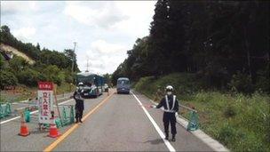 Roadblock near Fukushima exclusions zone