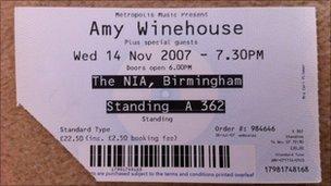 Lottie Plimmer's ticket to see Amy Winehouse in concert