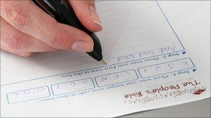 Writing People's Bible with digital pen. Pic: Bible Society/Mark Cameron