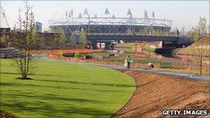 Olympic Park looking towards the athletics stadium