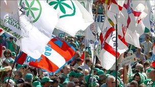 Northern League party supporters at a party rally at Pontida in Italy, on 19 June