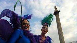 Circus performers in Trafalgar Square