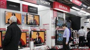 Consumers looking at Sony TVs