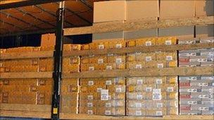 Some of the tobacco boxes seized during a raid by customs officers in Kent