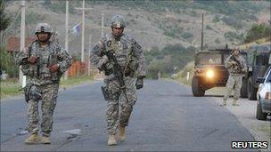 US troops patrol northern Kosovo - 28 July 2011