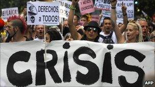 People in Madrid protesting about spending cuts and high unemployment