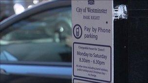 Parking sign and car