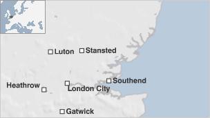 Map of London airports