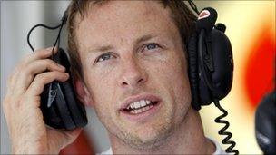 Jenson Button after a practice session of the Hungarian F1 Grand Prix