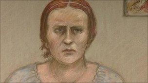 Court drawing of Rebecca Leighton