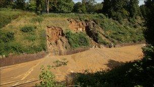 Debris cascaded down the embankment at South Croydon