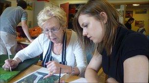 Dot and Rose in art class at the Elgin Resource Centre