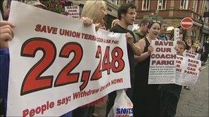 Protesters fight the possible sale of Union Terrace coach park