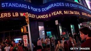 News ticker in Times Square, New York. 5 Aug 2011