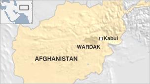 Map of Afghanistan showing Wardak province