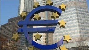 Euro sign outside European Central Bank in Frankfurt