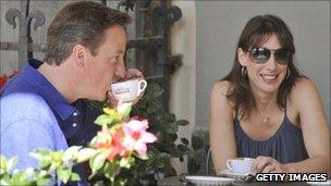 David and Samantha Cameron at an Italian cafe