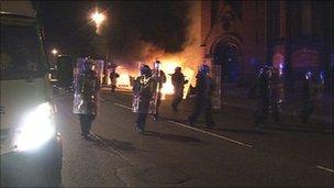 Police at the scene of a van fire on Harrogate Road in Roundhay, Leeds